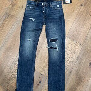 NWT 7 FOR ALL MANKIND RIPPED CUT KNEE DISTRESSED BLUE 30 PAXTYN SKINNY JEANS MEN